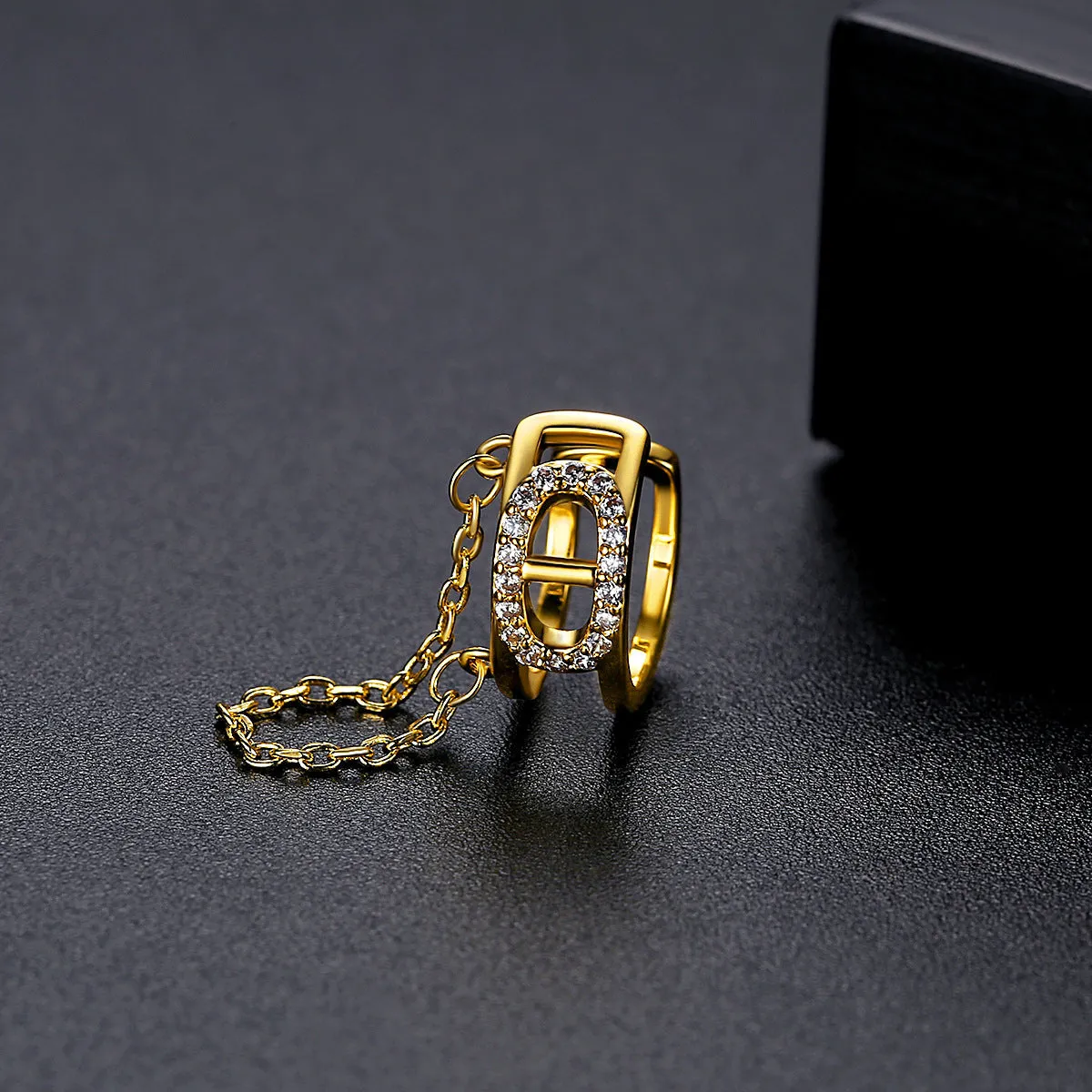 Cubic Zirconia & 18K Gold-Plated Chain Ear Cuff