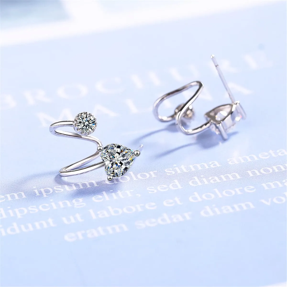 Cubic Zirconia & Silver-Plated Heart Ear Cuffs