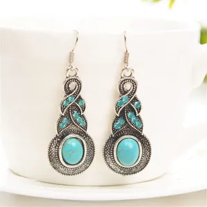 Cubic Zirconia & Turquoise Silver-Plated Twist Drop Earrings