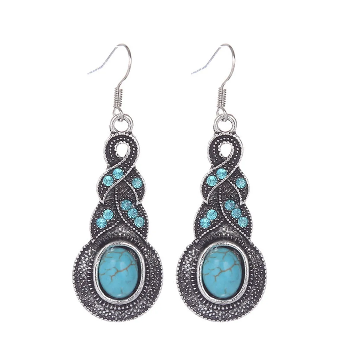 Cubic Zirconia & Turquoise Silver-Plated Twist Drop Earrings