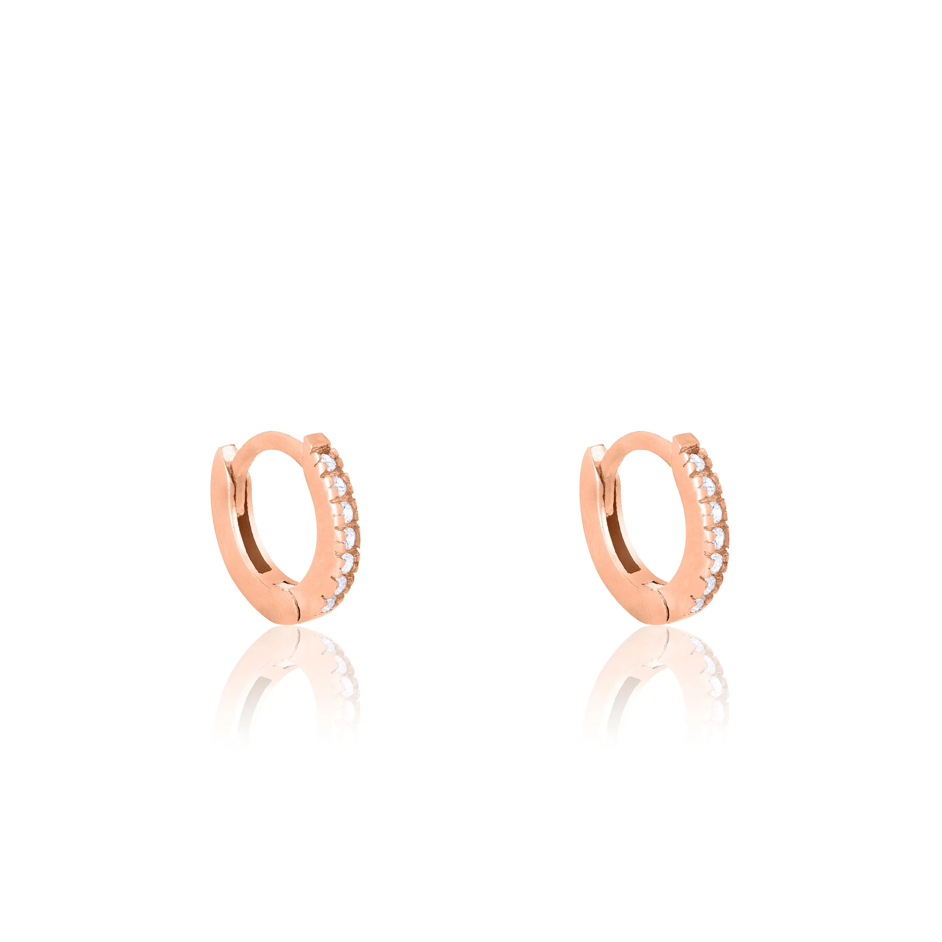Cubic Zirconia Hoop Earrings - Rose Gold White - Extra Small