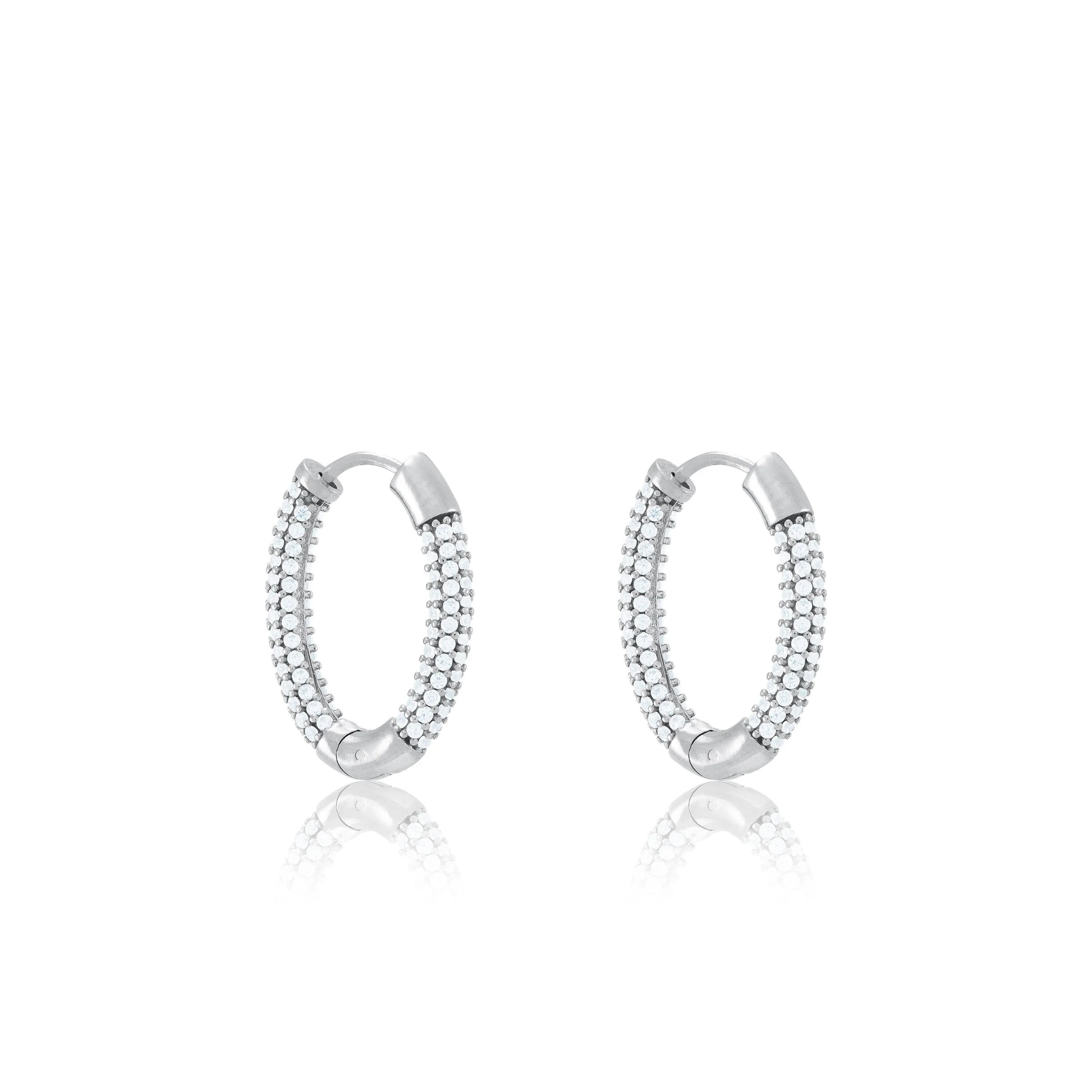 Cubic Zirconia Pave Oval Shape Big Hoop Earrings