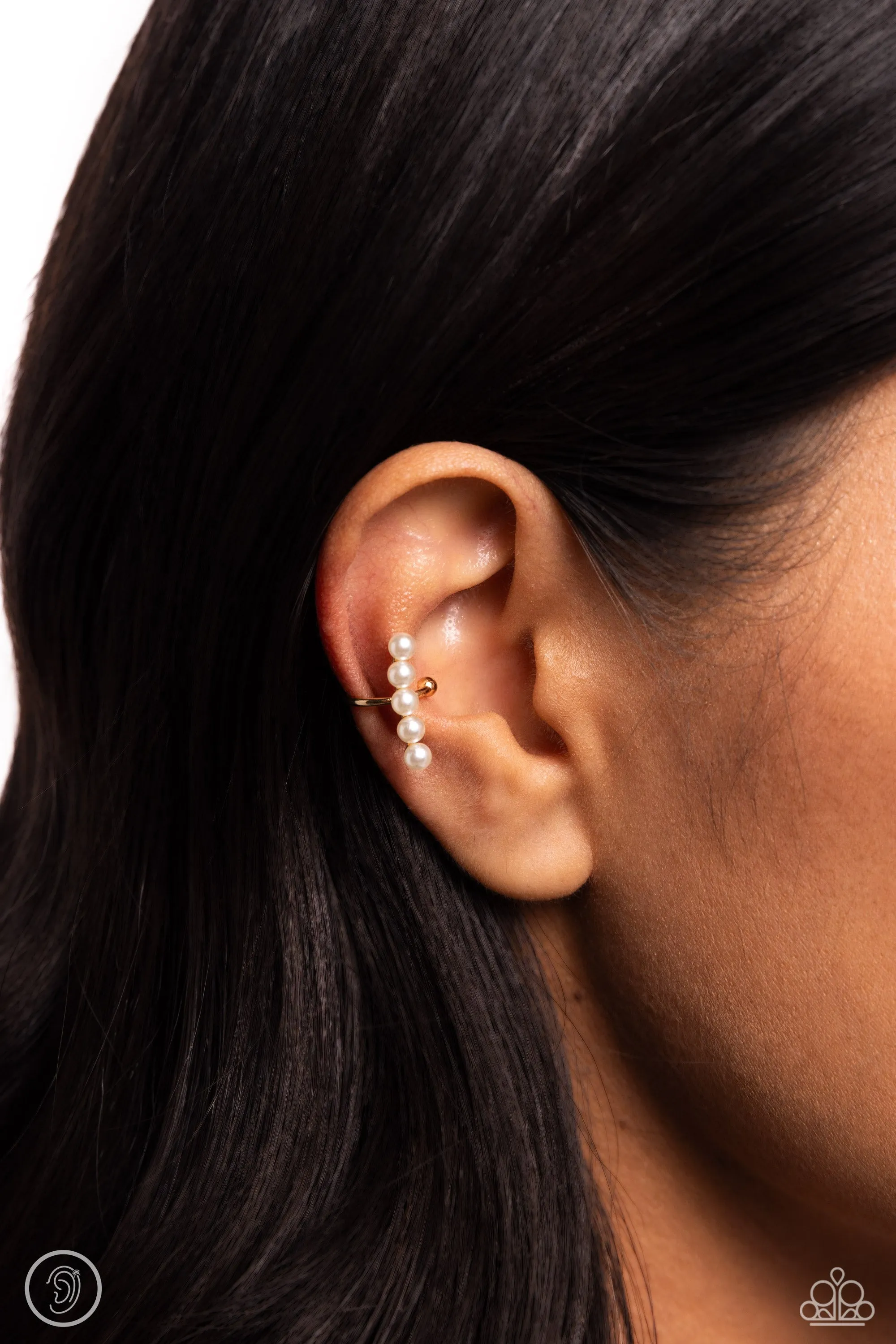 CUFF Love - Gold (White Pearl) Cuff Earring