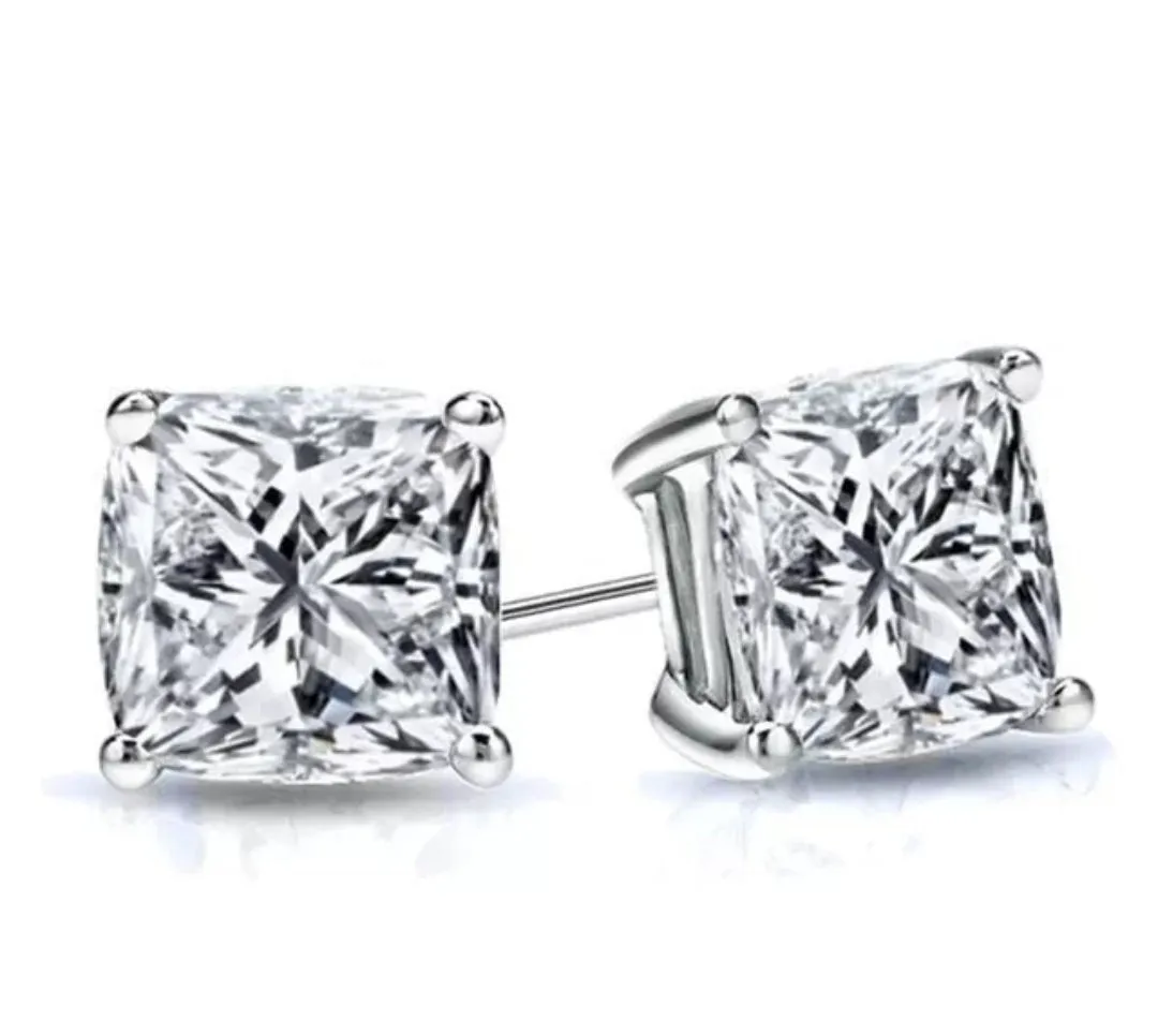 Cushion Diamond Veneer Cubic Zirconia Stud Earrings. 635E208