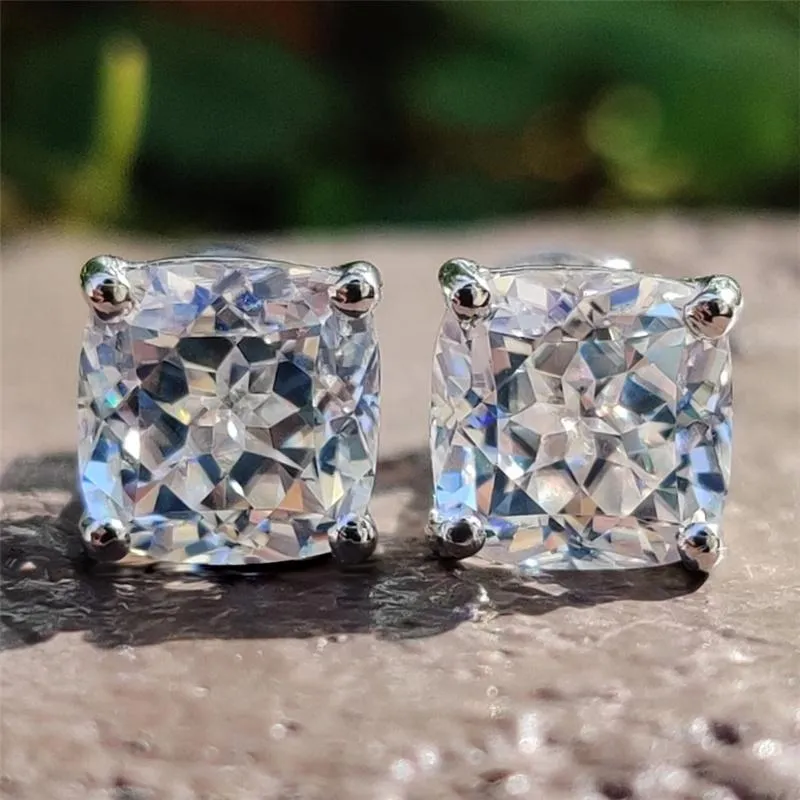 Cushion Diamond Veneer Cubic Zirconia Stud Earrings. 635E208