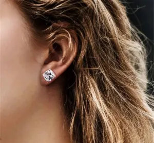 Cushion Diamond Veneer Cubic Zirconia Stud Earrings. 635E208