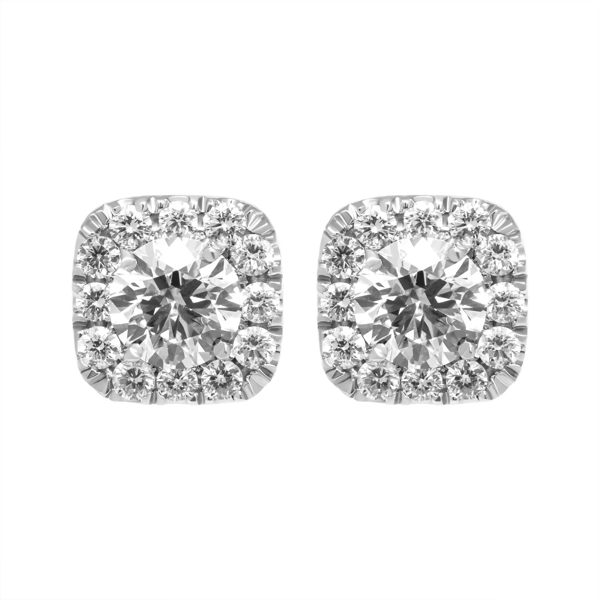 Cushion Halo Stud Earrings with Round Stones in Platinum