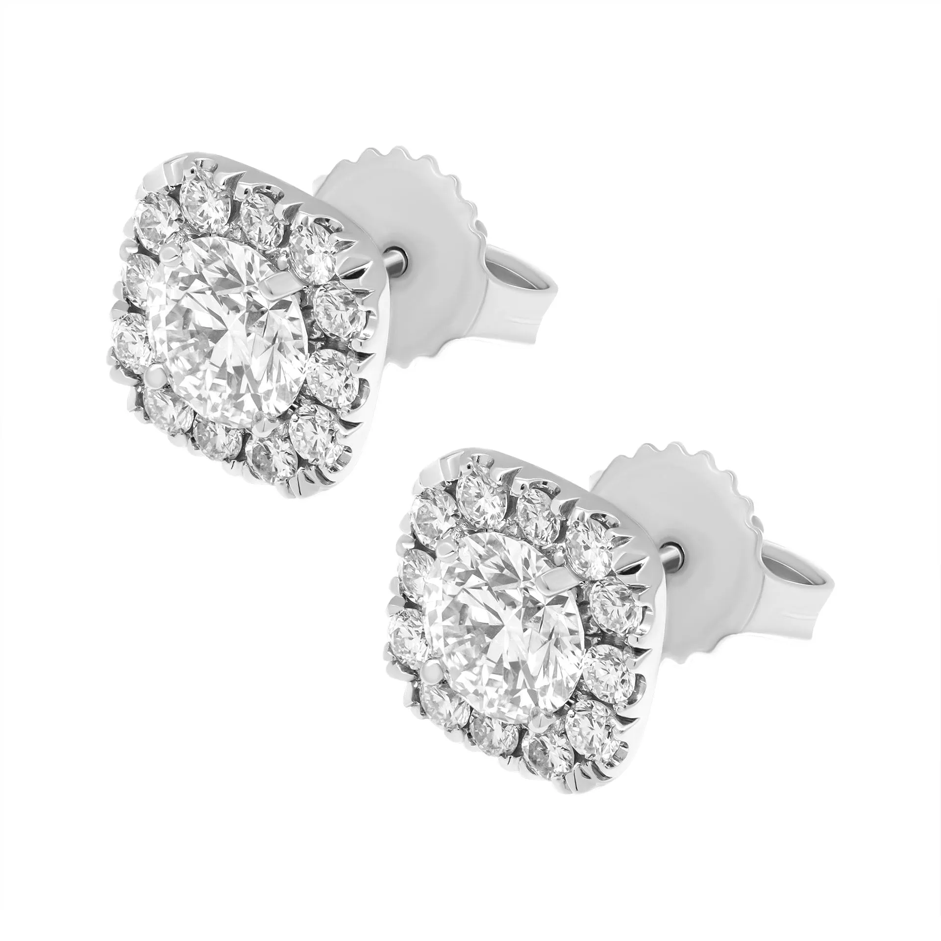 Cushion Halo Stud Earrings with Round Stones in Platinum