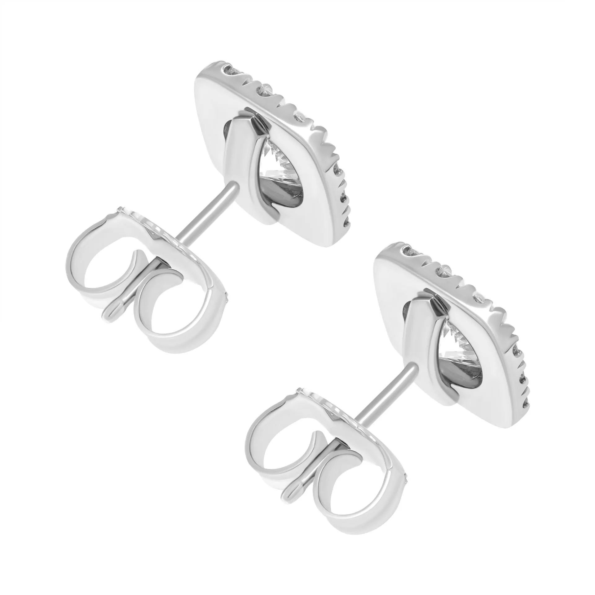 Cushion Halo Stud Earrings with Round Stones in Platinum