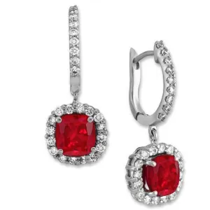 Cushion Ruby Natural Earth Mined Diamond 5 Carats Dangle Earrings White Gold 14K