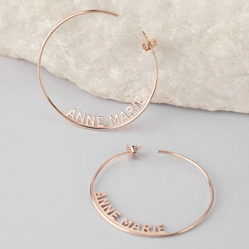 Custom Large Hoop Name Earrings Personalized C-shaped Statement Hoop Earrings
