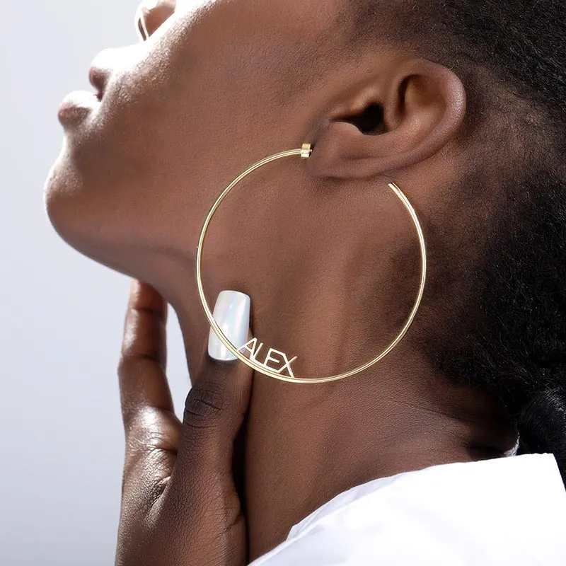 Custom Large Hoop Name Earrings Personalized C-shaped Statement Hoop Earrings