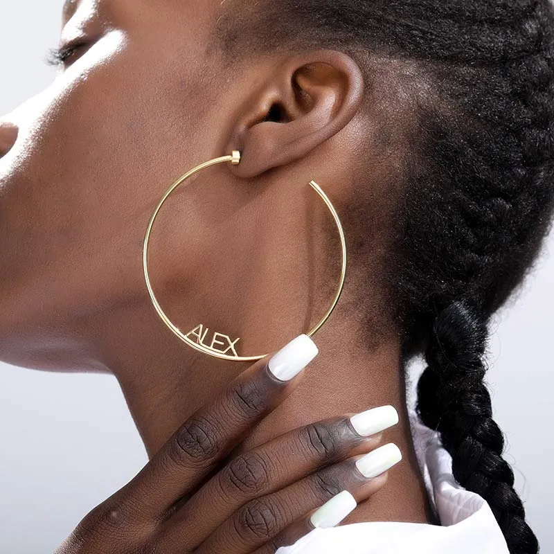 Custom Large Hoop Name Earrings Personalized C-shaped Statement Hoop Earrings