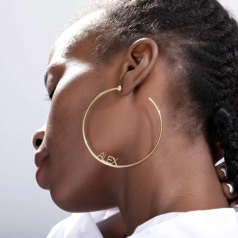 Custom Large Hoop Name Earrings Personalized C-shaped Statement Hoop Earrings