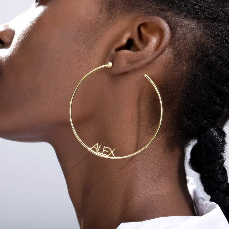 Custom Large Hoop Name Earrings Personalized C-shaped Statement Hoop Earrings