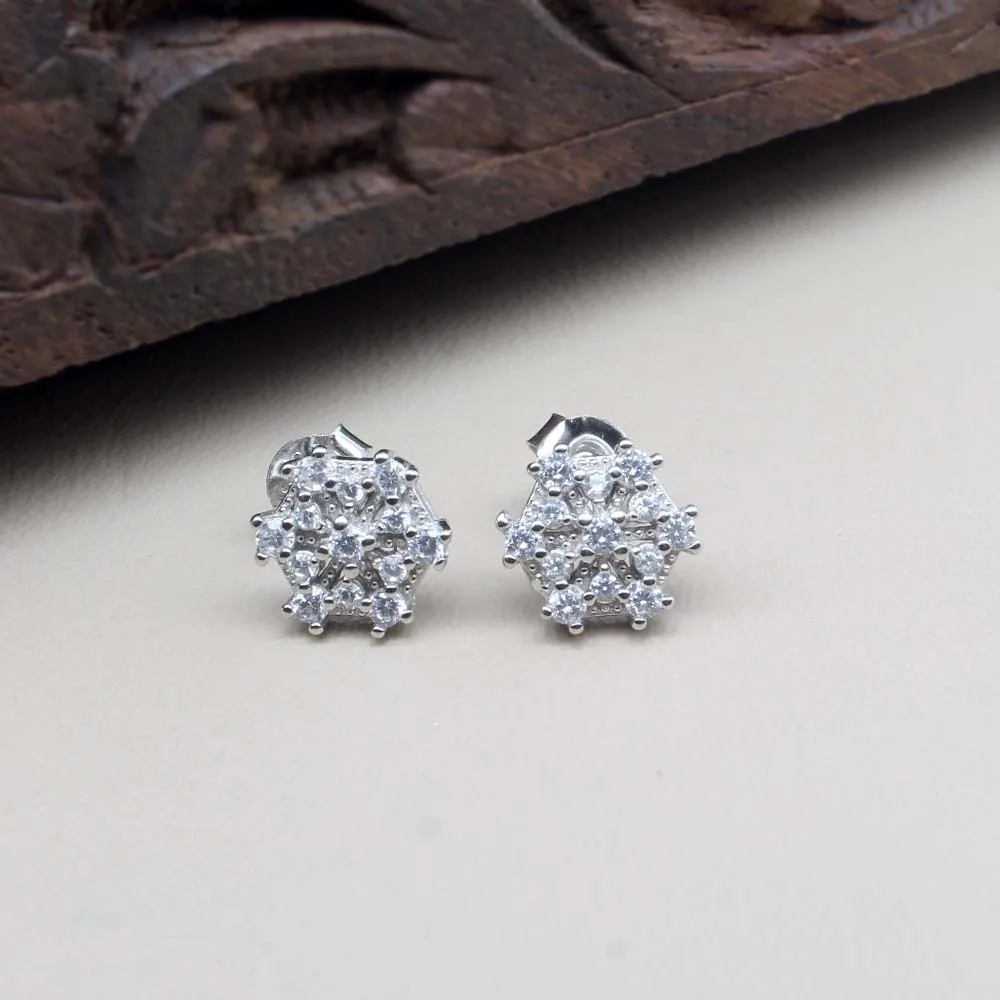 Cute 925 Sterling Silver CZ Stud Platinum Finish Earring