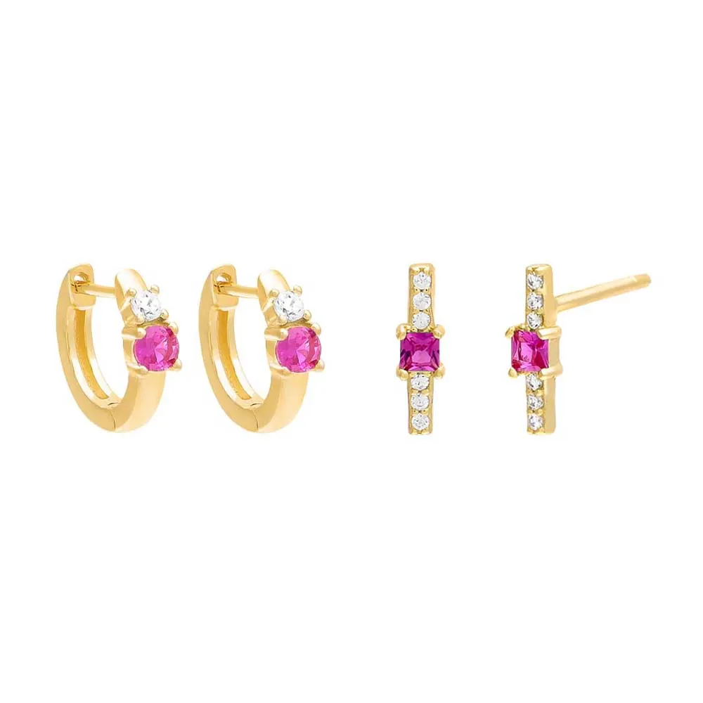 CZ x Colored Earring Combo Set