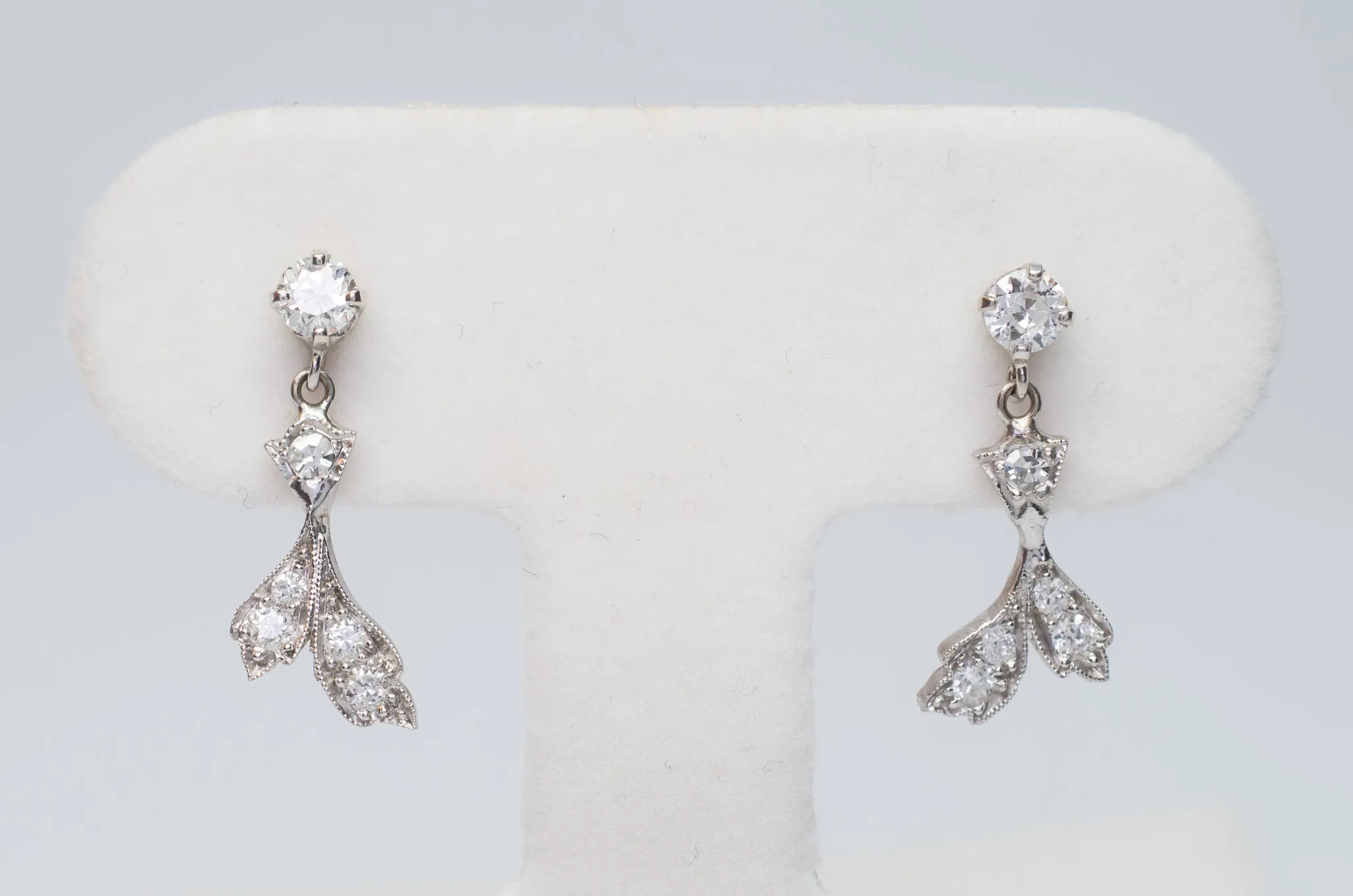 DAINTY VINTAGE GOLD AND PLATINUM DIAMOND EARRINGS