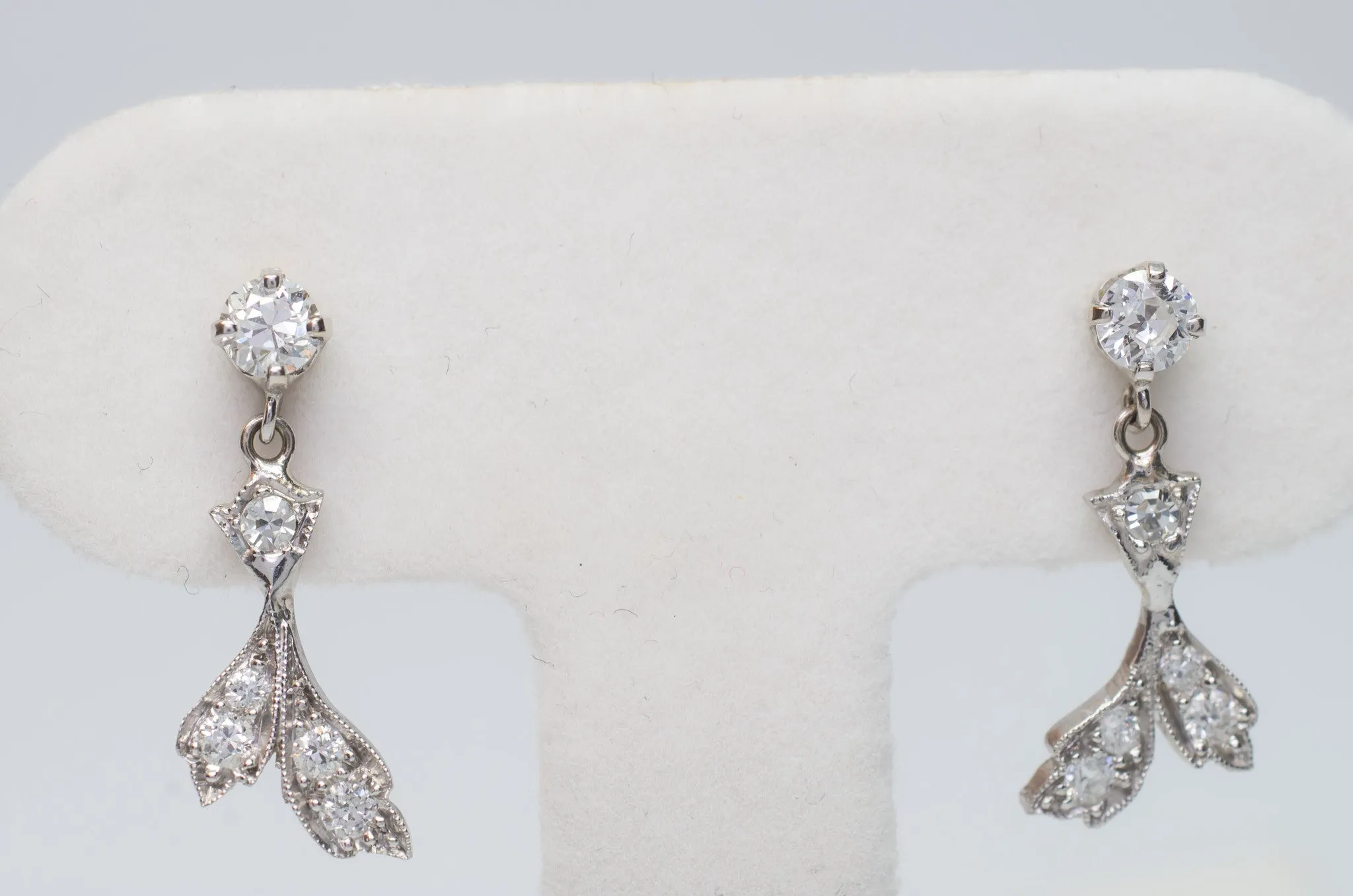 DAINTY VINTAGE GOLD AND PLATINUM DIAMOND EARRINGS