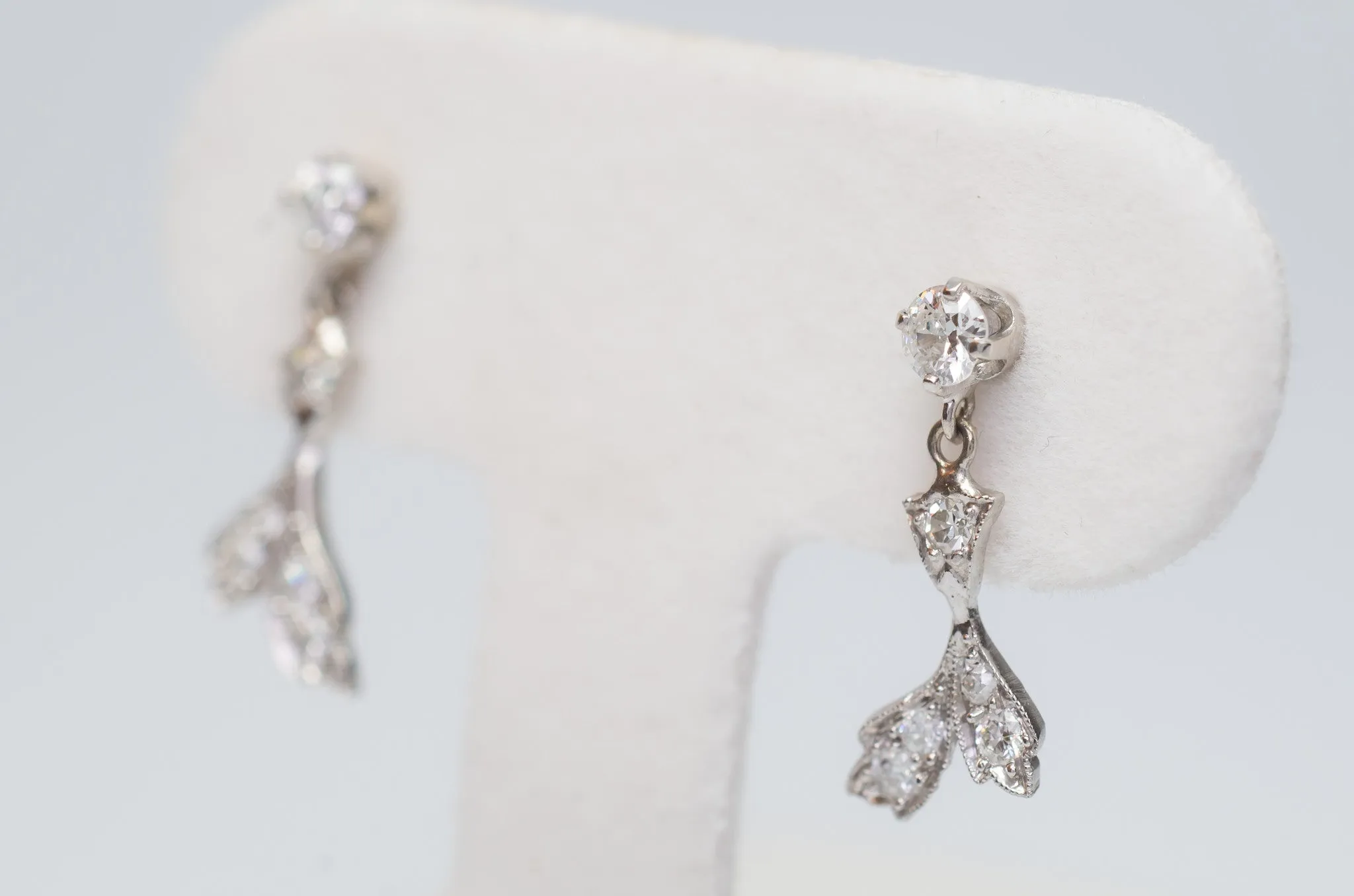 DAINTY VINTAGE GOLD AND PLATINUM DIAMOND EARRINGS