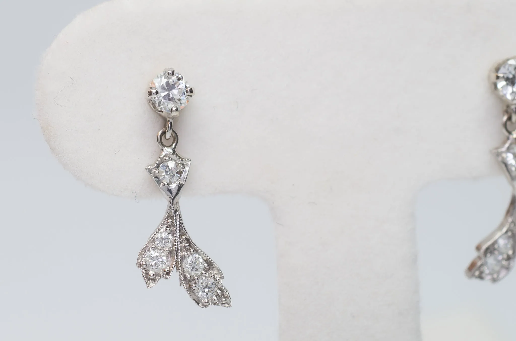 DAINTY VINTAGE GOLD AND PLATINUM DIAMOND EARRINGS