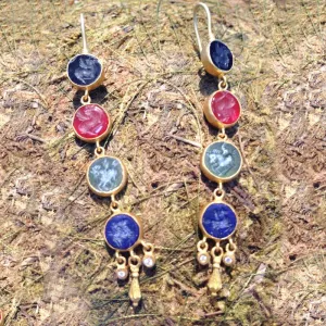 Dangling 24k earrings with JADE/ AGATE / lapis 24K