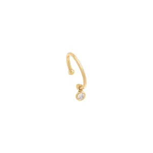 Dangling CZ Bezel Solitaire Ear Cuff 14K