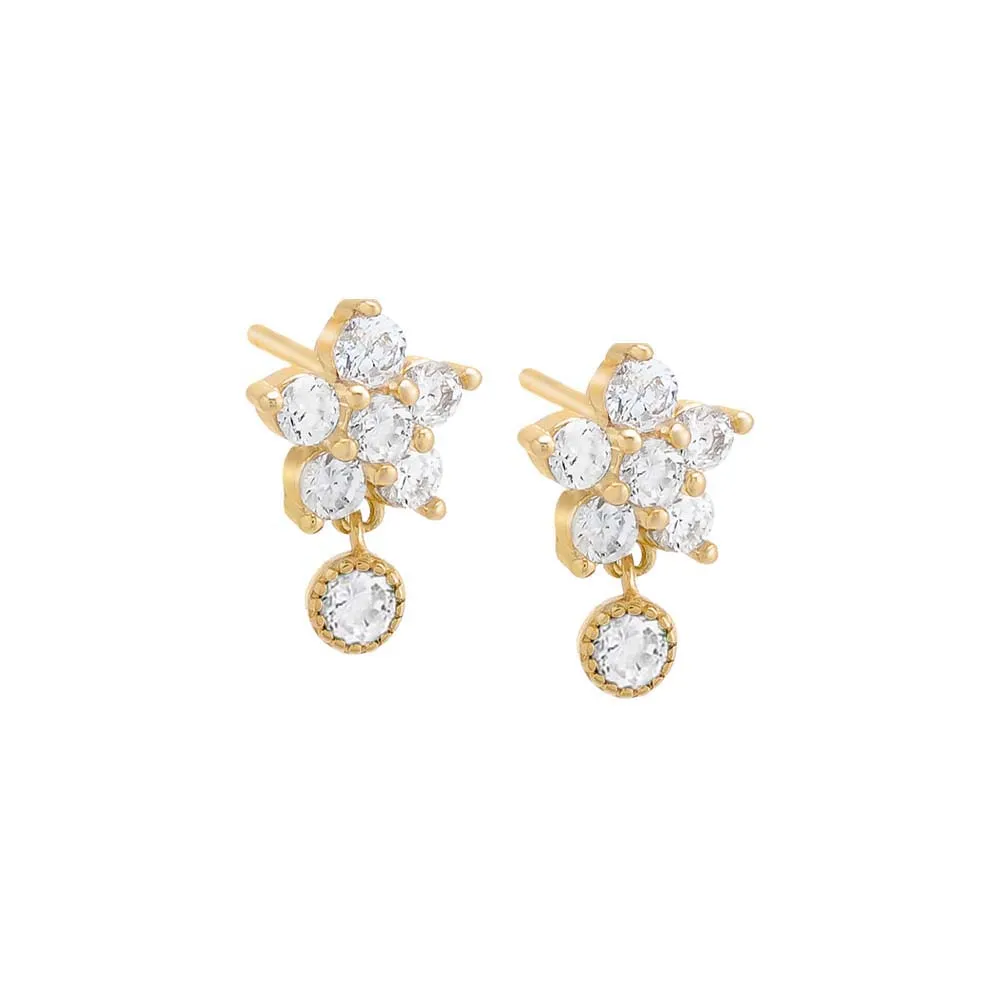 Dangling CZ Flower Stud Earring