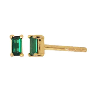 Dara Emerald Baguette Stud Earrings in Gold