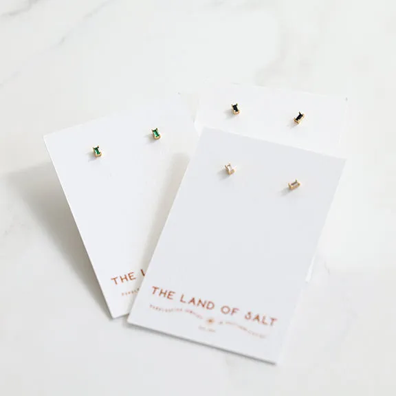 Dara Emerald Baguette Stud Earrings in Gold