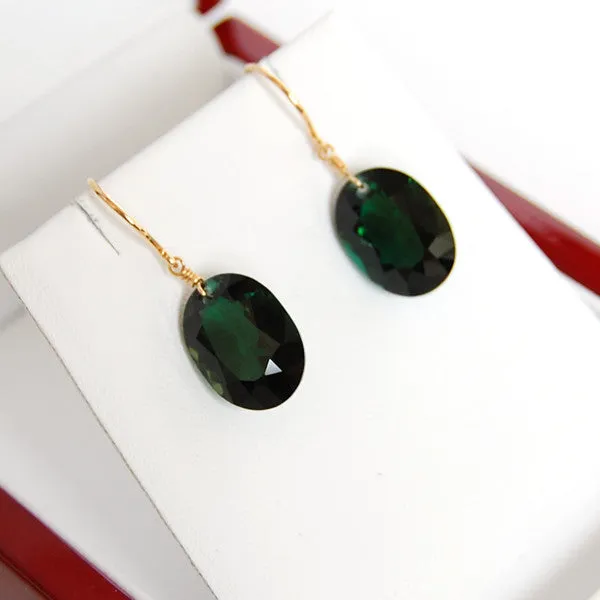 Dark Green Amethyst Oval Cut Solitaire Earrings