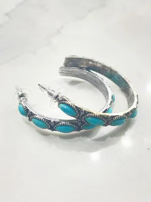 Darlin' Please Turquoise Rock Silver Hoop Earrings