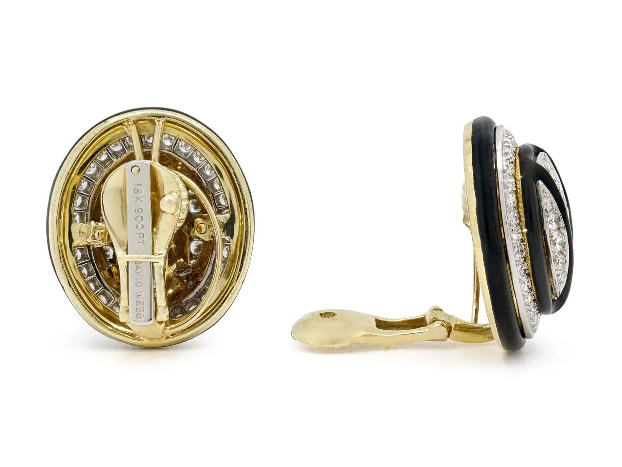 David Webb Diamond and Black Enamel Earrings in 18K and Platinum