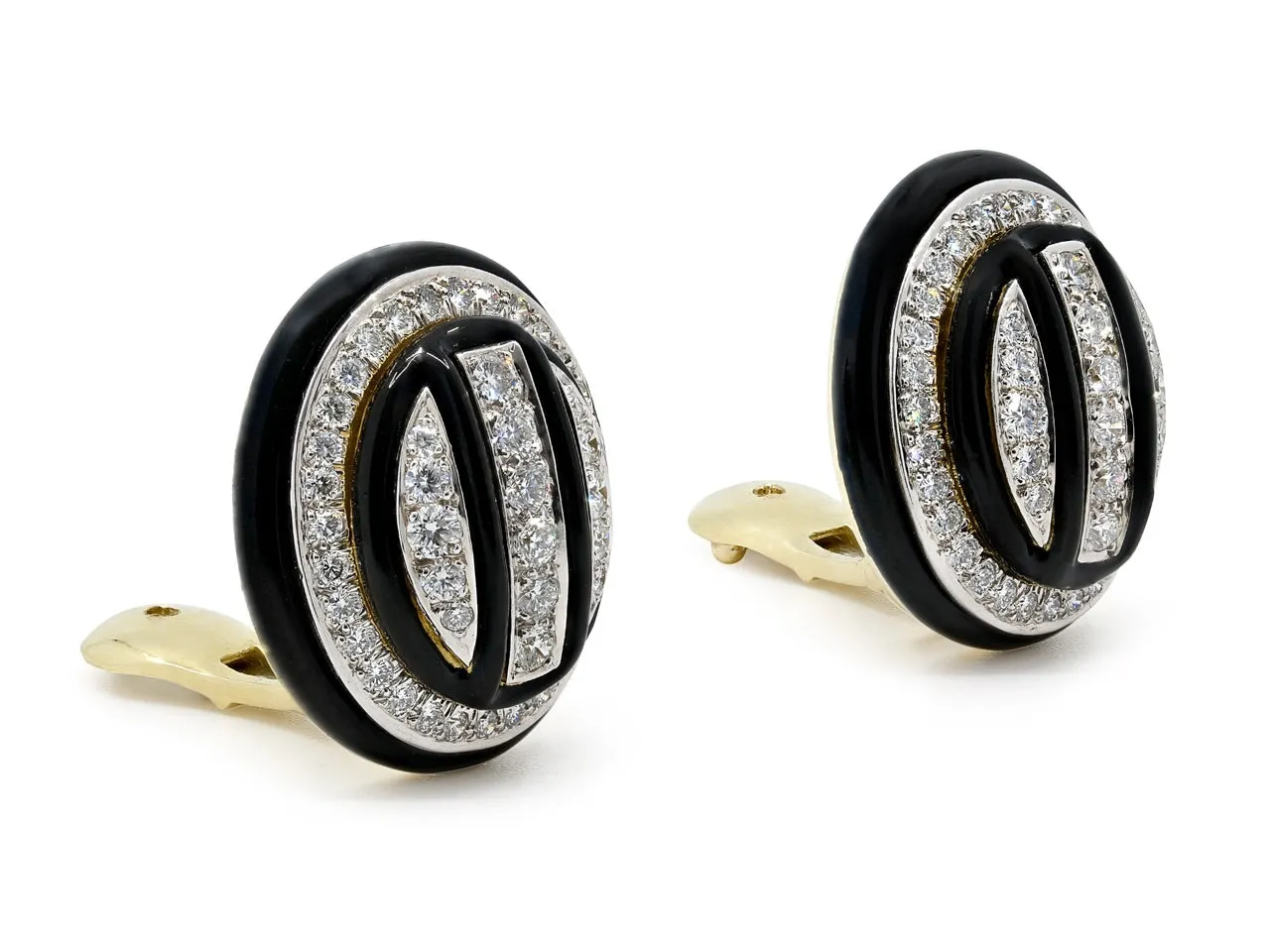 David Webb Diamond and Black Enamel Earrings in 18K and Platinum