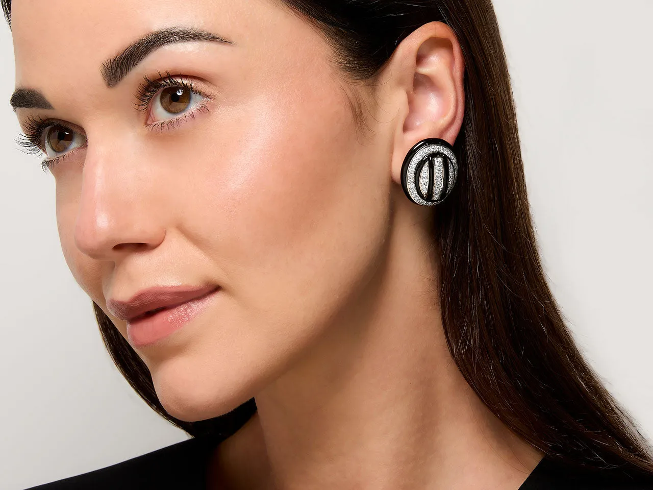 David Webb Diamond and Black Enamel Earrings in 18K and Platinum