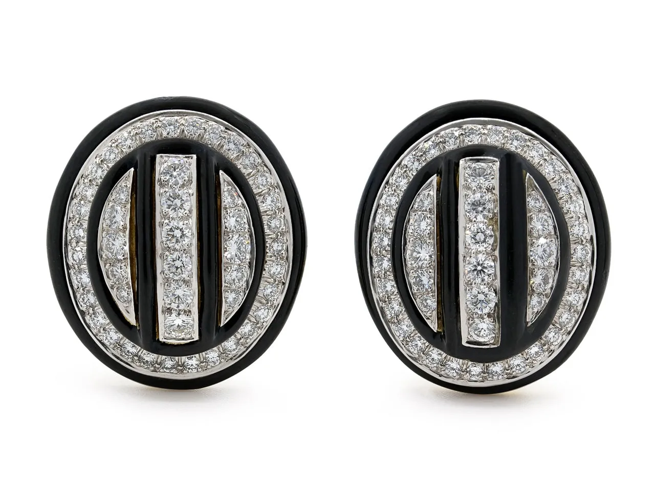 David Webb Diamond and Black Enamel Earrings in 18K and Platinum