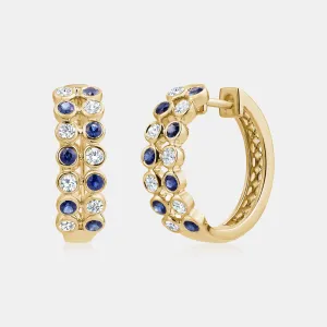 Diamond and Sapphire Bezel Hoop Earrings
