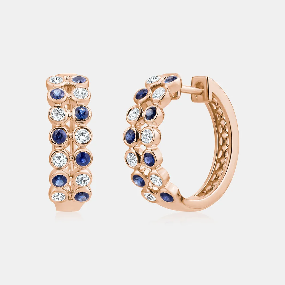 Diamond and Sapphire Bezel Hoop Earrings