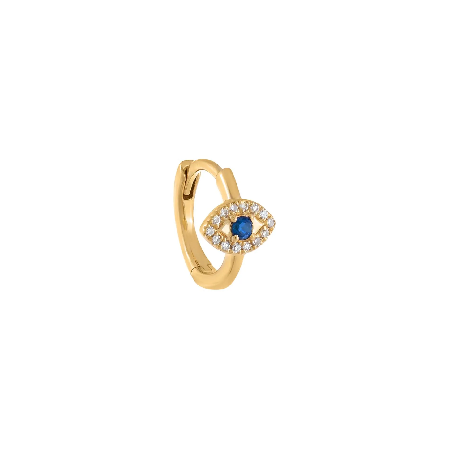 Diamond Dainty Sapphire Evil Eye Huggie Earring 14K