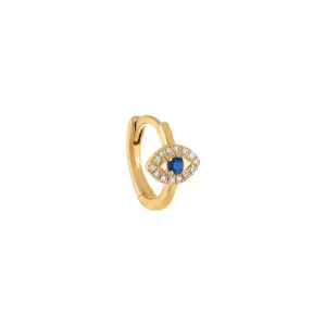 Diamond Dainty Sapphire Evil Eye Huggie Earring 14K