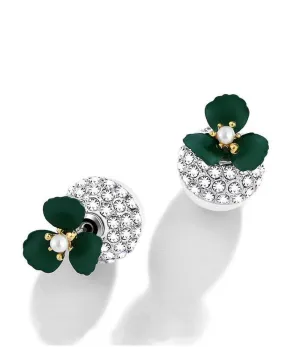 Diamond Deep Green Flower Double-sided Pearl Earrings