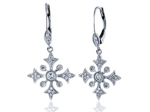 Diamond Flower Snowflake Motif Drop Earrings 0.36ctw