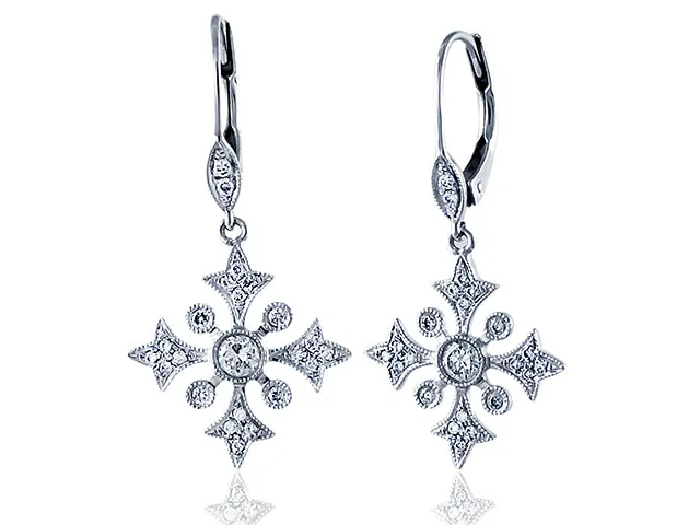 Diamond Flower Snowflake Motif Drop Earrings 0.36ctw