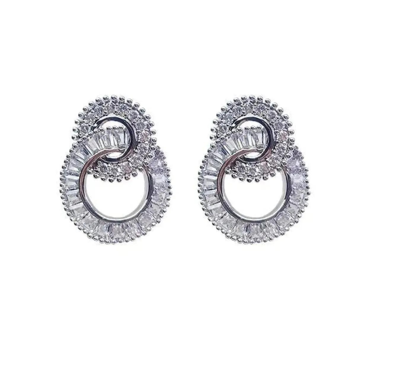 Diamond Hoop Earrings | Hoop Earrings | Womens Baguette Diamond Earrings | Silver Hoop Earrings with Diamonds | Baguette Hoop Earrings