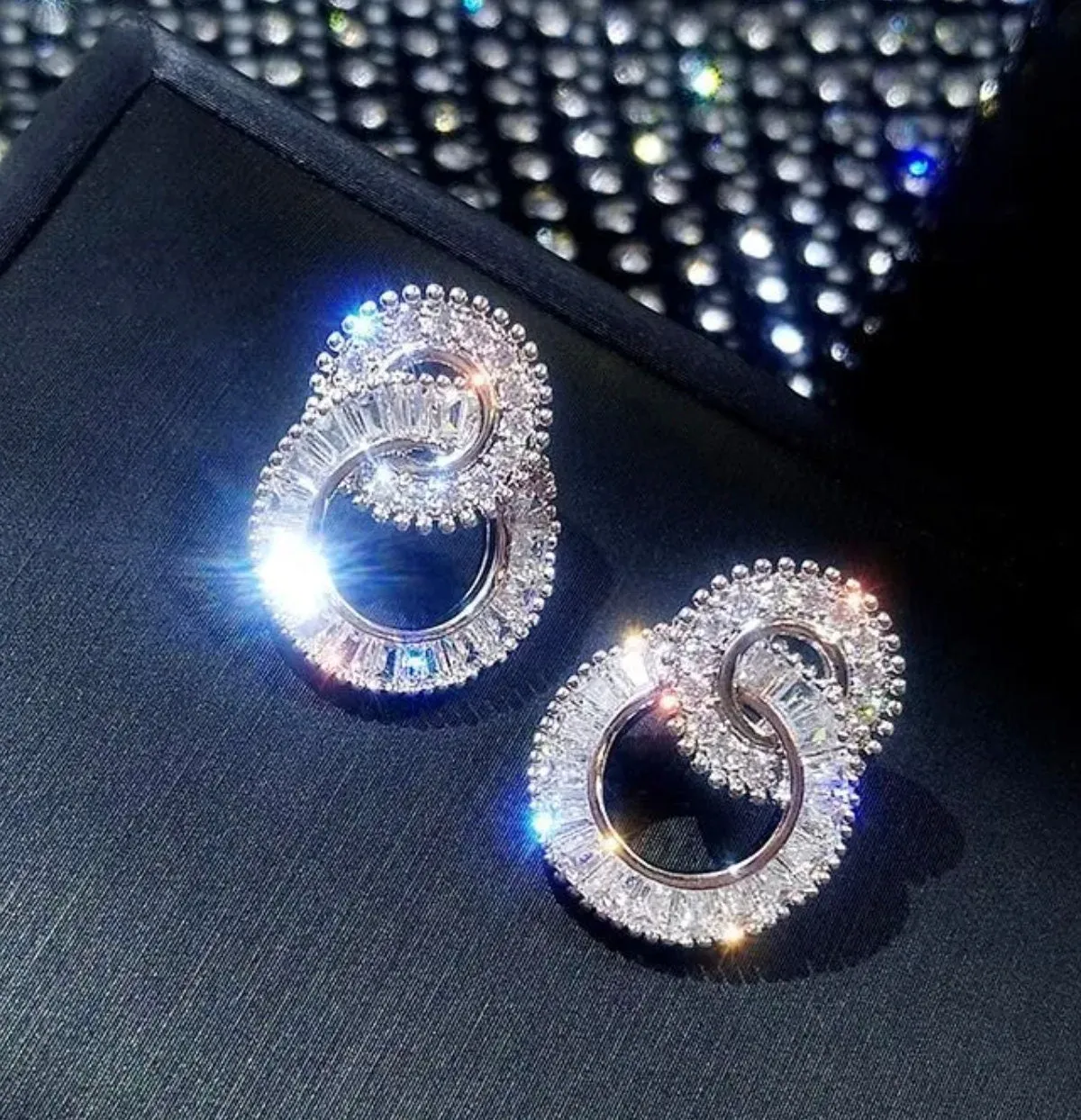 Diamond Hoop Earrings | Hoop Earrings | Womens Baguette Diamond Earrings | Silver Hoop Earrings with Diamonds | Baguette Hoop Earrings