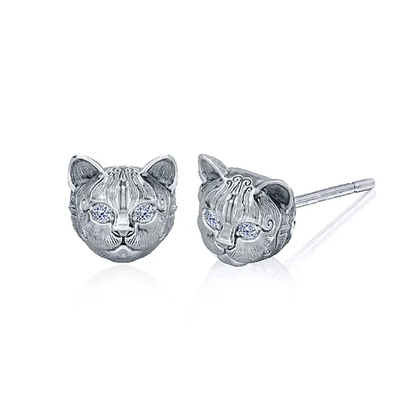 Diamond Kitty Cat Breed Face Earring Studs