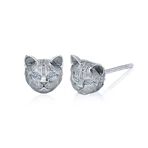 Diamond Kitty Cat Breed Face Earring Studs