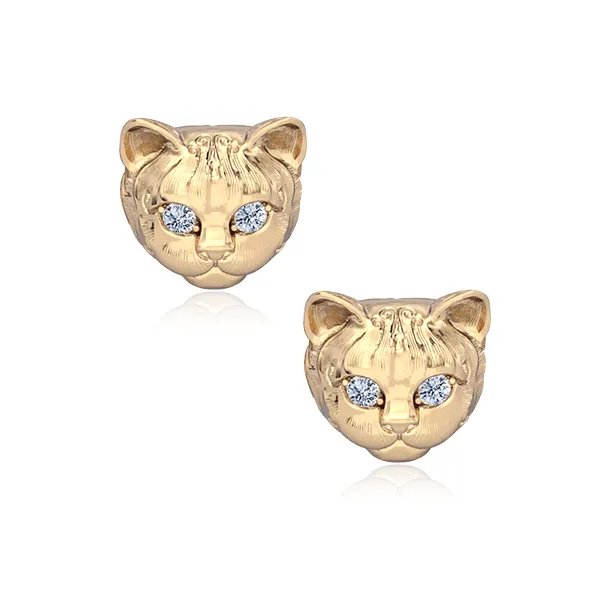 Diamond Kitty Cat Breed Face Earring Studs