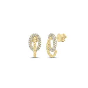 Diamond Oval & Gold Rope Stud Earrings