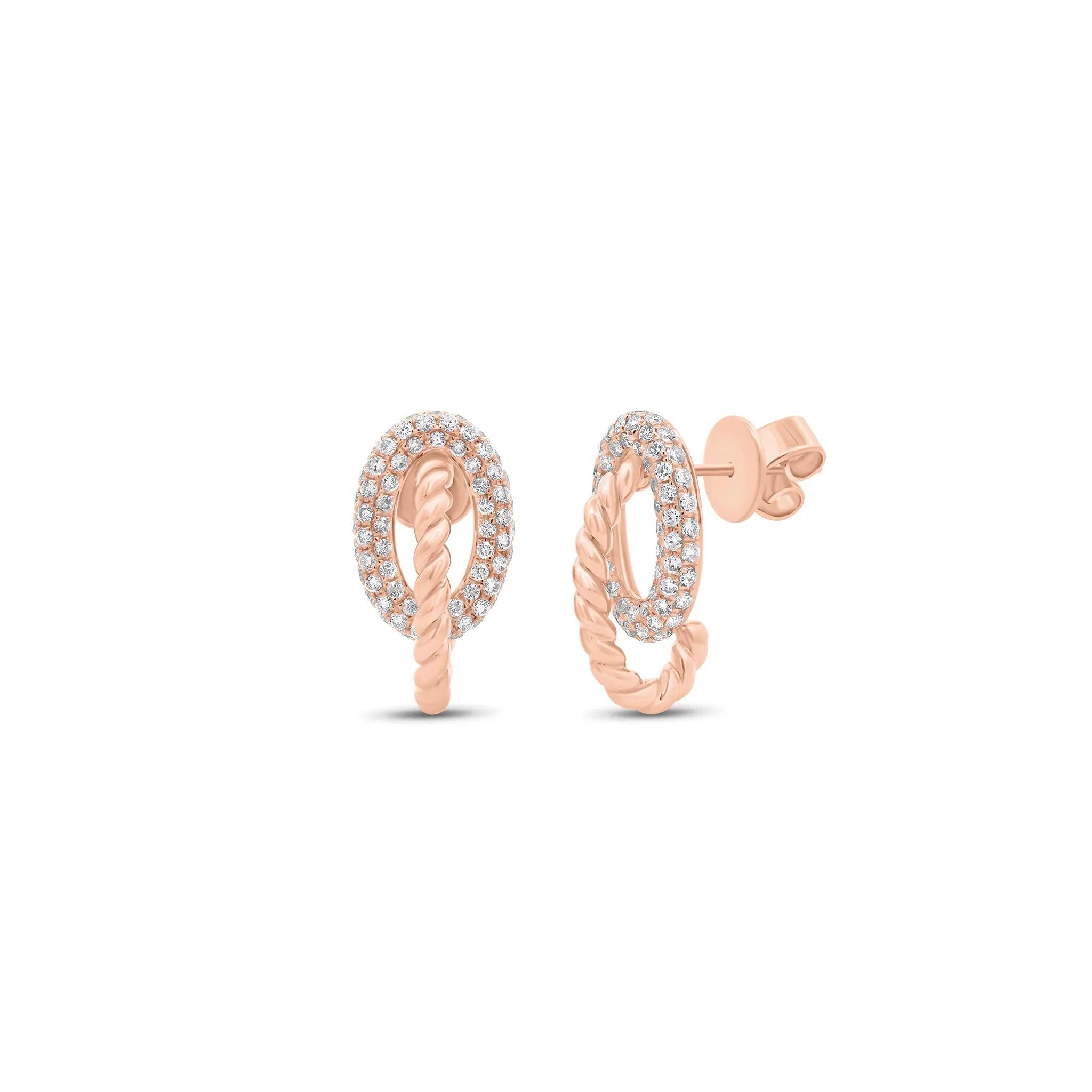 Diamond Oval & Gold Rope Stud Earrings